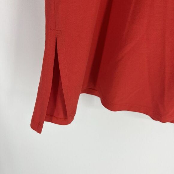 Eileen Fisher Tunic Top Size Large Red Cap Sleeve Minimalist Jersey Bateau Neck - Picture 6 of 7